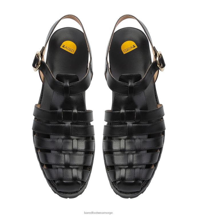 Bared Footwear kvinner bittern V20X242 flate sandaler i svart skinn