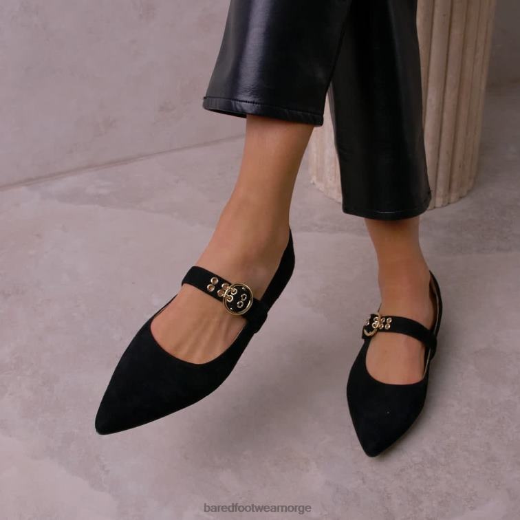 Bared Footwear kvinner egret V20X300 svart semsket ballett