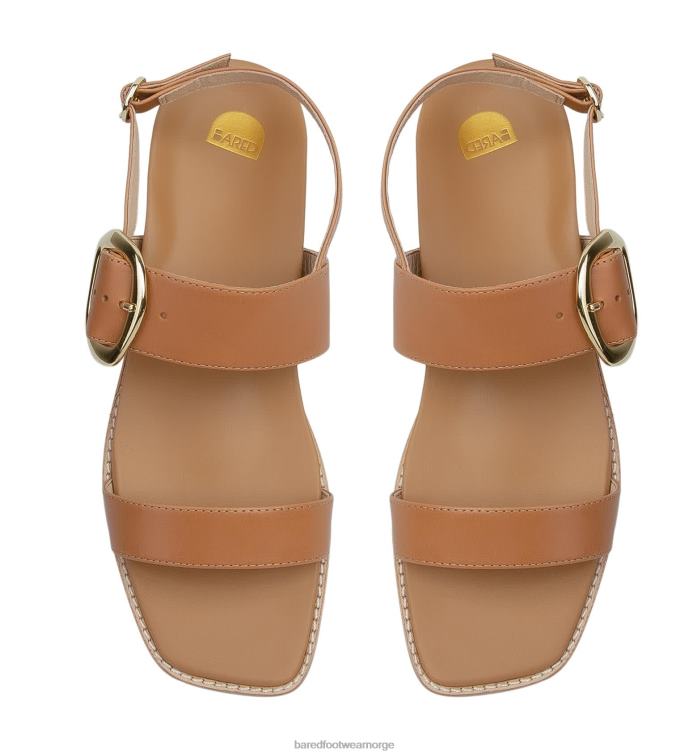 Bared Footwear kvinner meis 2 V20X262 flate sandaler i kastanjeskinn