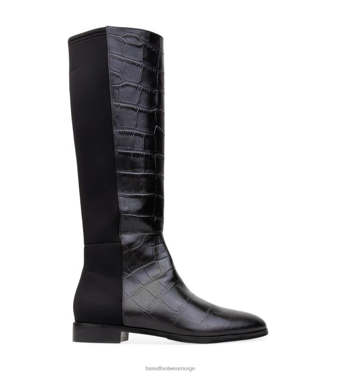 Bared Footwear kvinner moa 2 V20X294 flate støvler i sort krokskinn og neopren