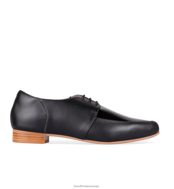 Bared Footwear kvinner pingvin 2 V20X83 svart skinn og svarte flate blonder