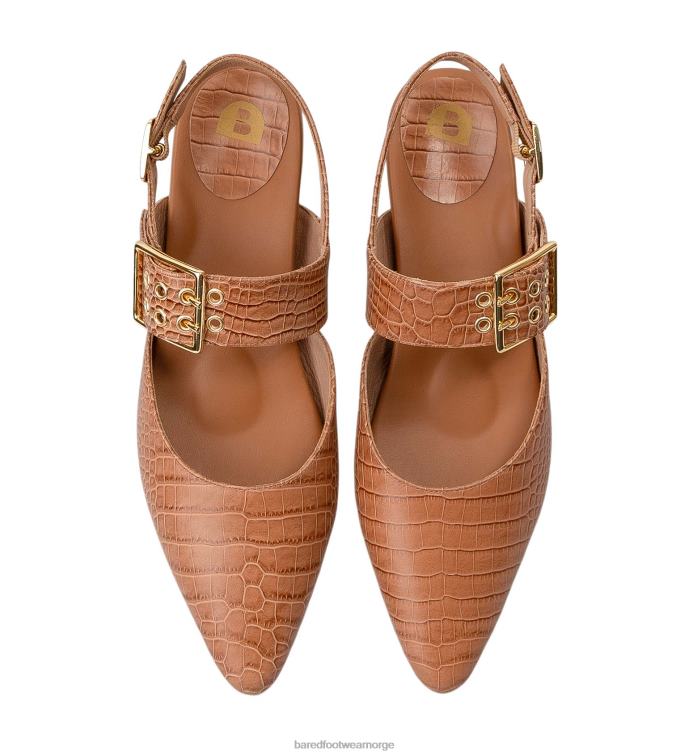 Bared Footwear kvinner rubin V20X259 tan krok preget skinn ballett leiligheter